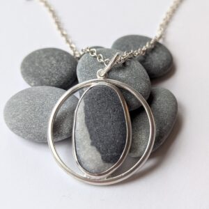 Handmade Pebble Pendant in recycled Sterling Silver - Image 2