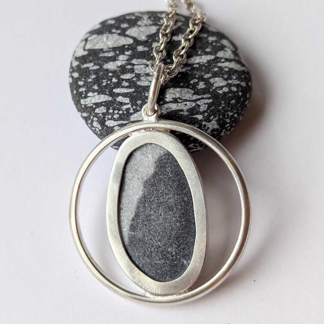 Handmade Pebble Pendant in recycled Sterling Silver - Image 3
