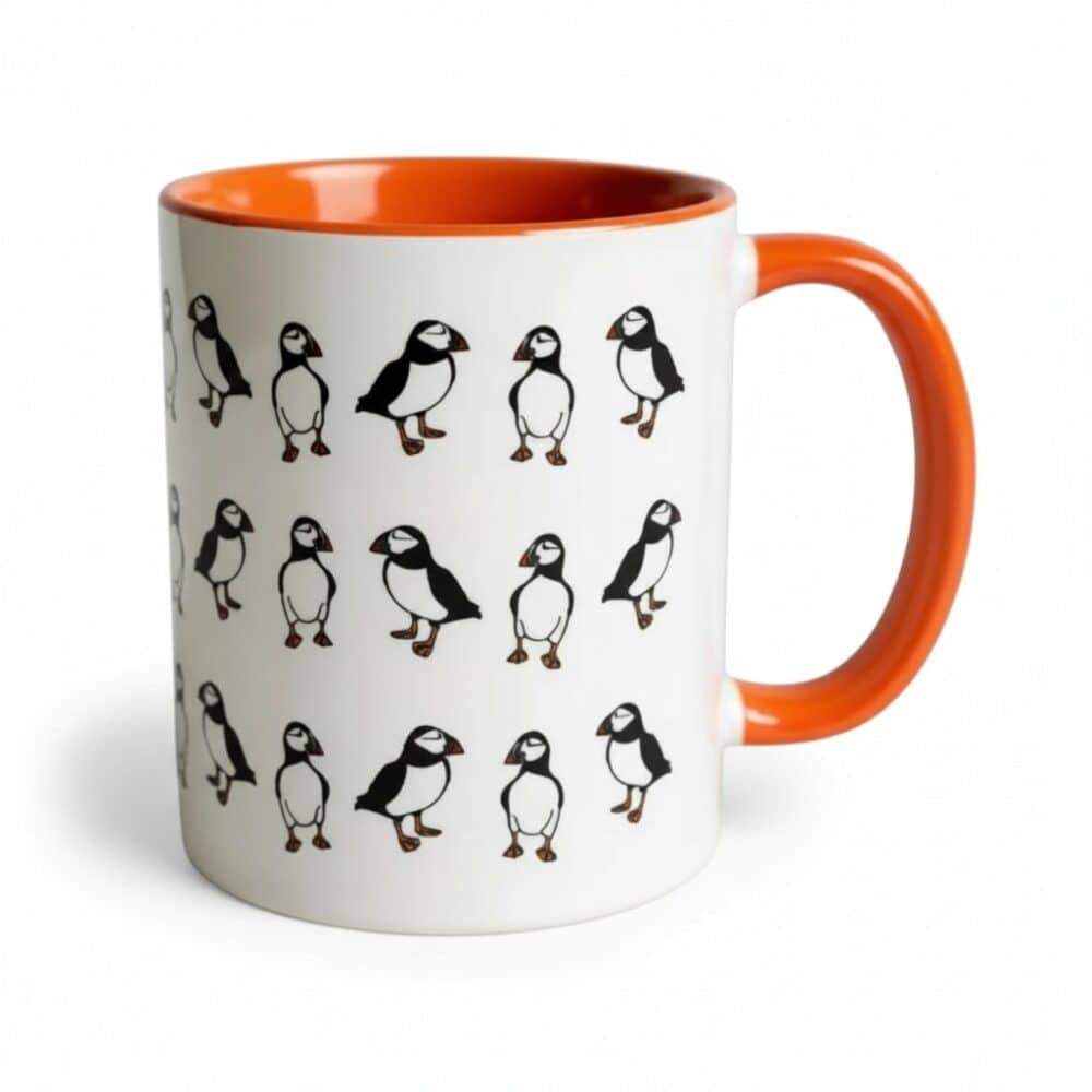 Orange & White Puffin Ceramic Mug - Image 1