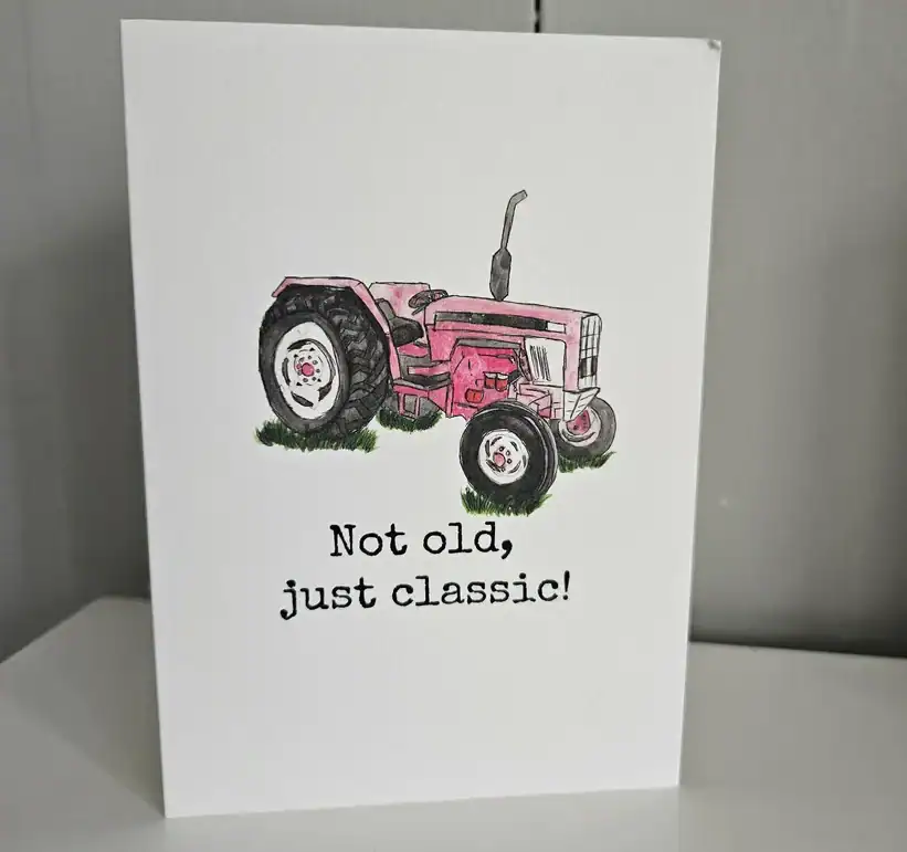 Not Old, just classic! (Pink tractor) Greetings Card - Image 1