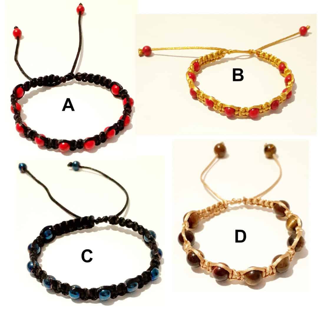 Gemstone Beaded Macrame Adjustable Unisex Bracelets - handmade by Quiet Space Arts