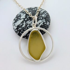 Handmade Yellow Sea Glass Pendant in Recycled Sterling Silver - Image 1