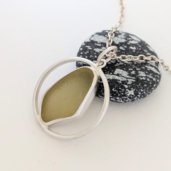 Handmade Yellow Sea Glass Pendant in Recycled Sterling Silver