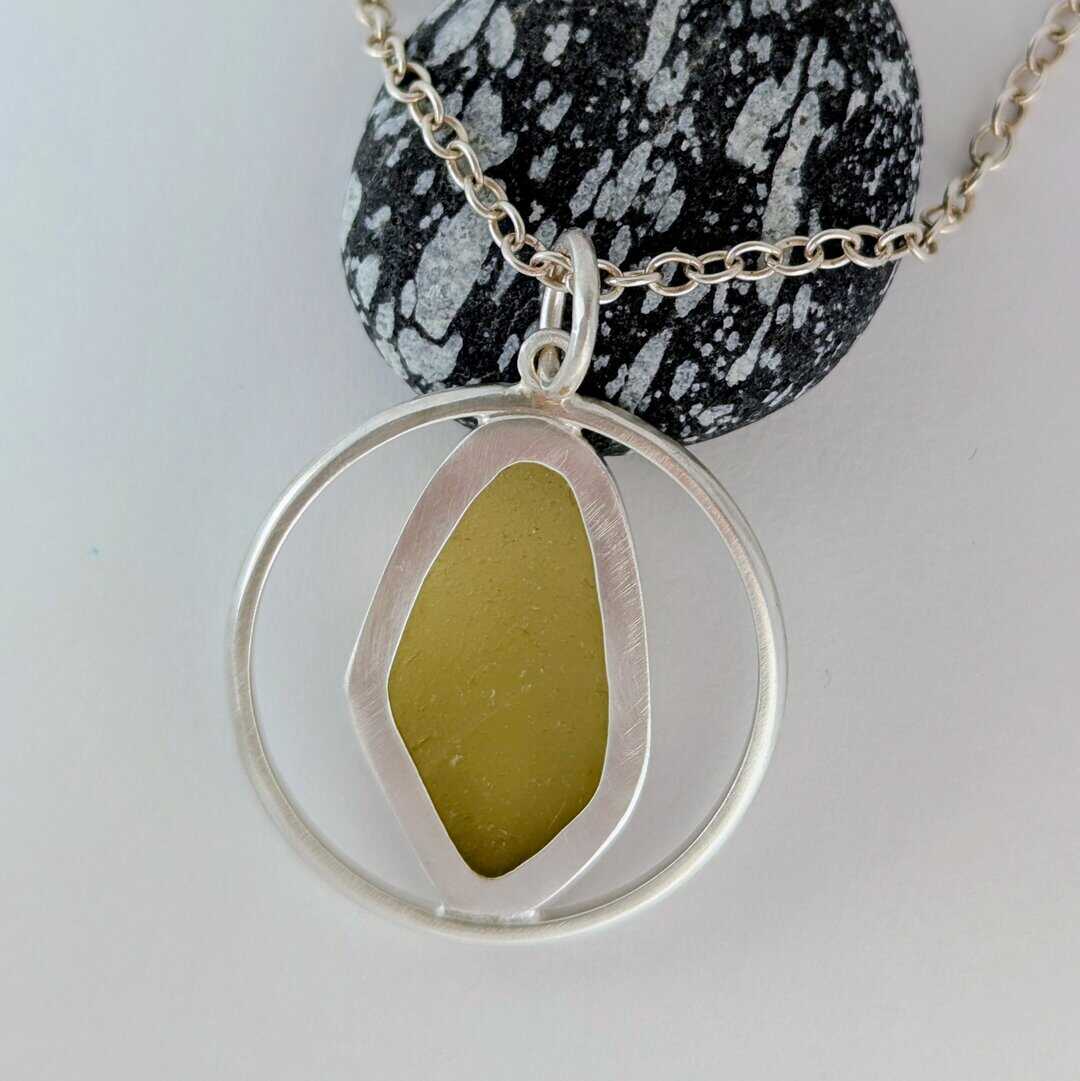 Handmade Yellow Sea Glass Pendant in Recycled Sterling Silver - Image 4