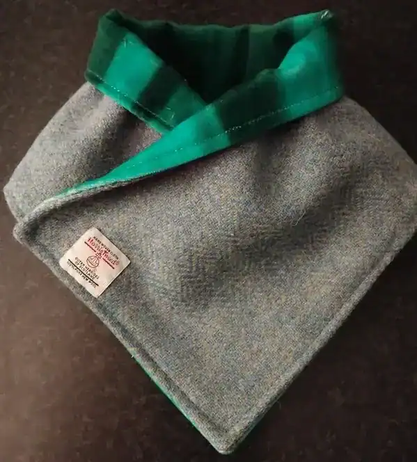 Harris Tweed & luxury Velvet Neckwarmer, Blues/Greens, Magnetic Clasps