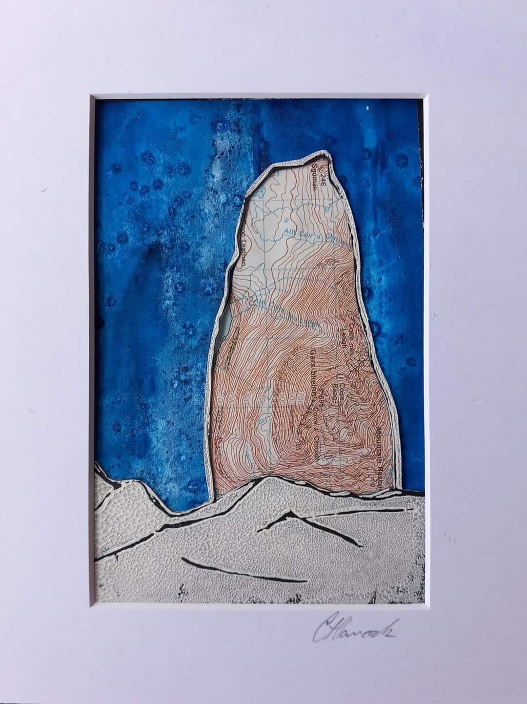 Old Man of Storr depicted using Skye contour map with blue sky