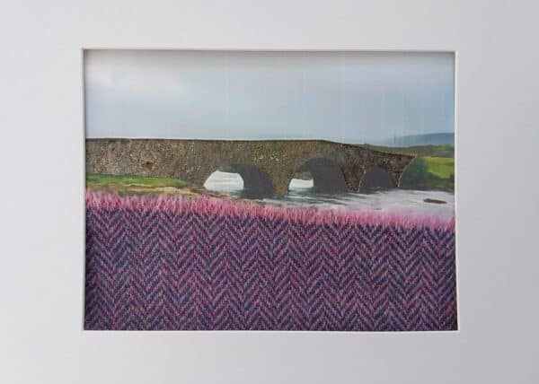 Unique collage using reclaimed roof tile from Skye croft cottage and Harris Tweed