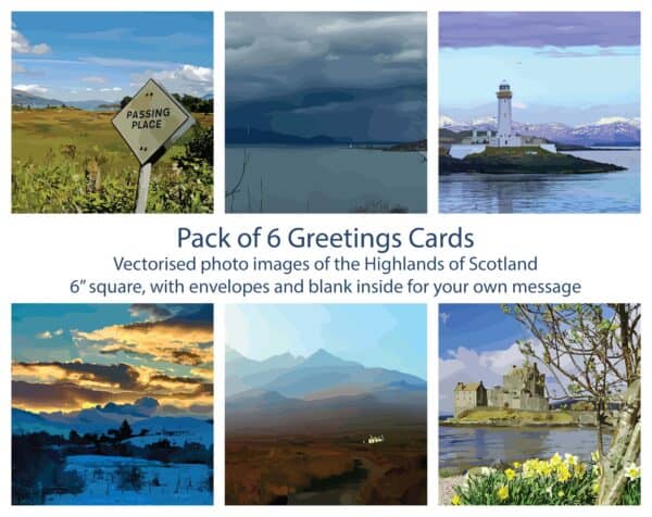 Pack of 6 Vectorised Photo Greetings Cards Skye & the Highlands