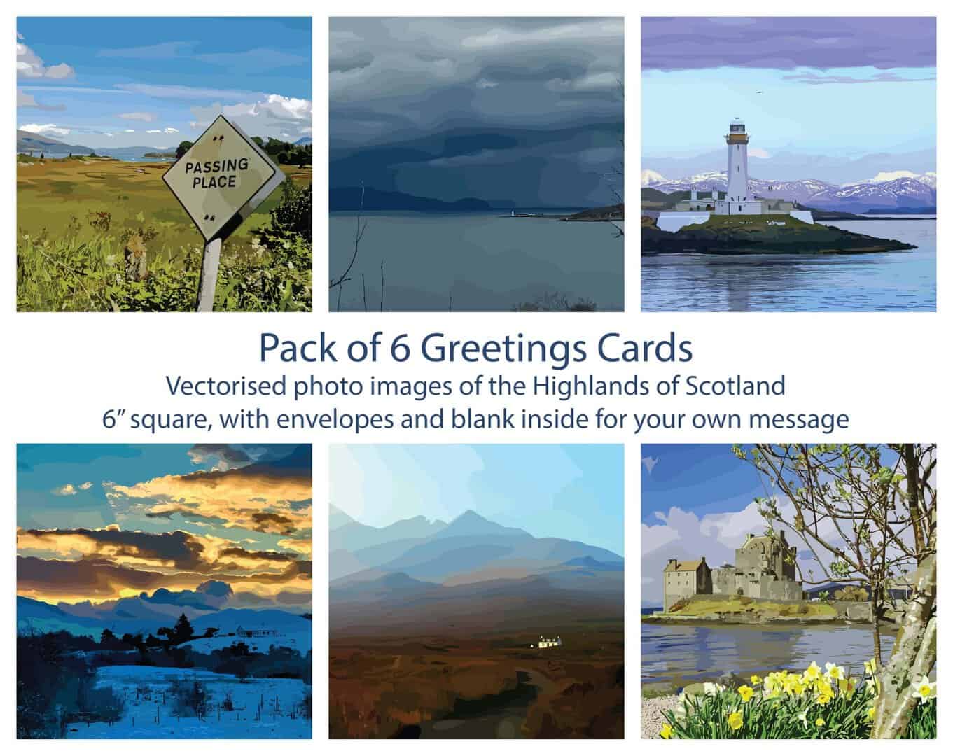 Pack of 6 Vectorised Photo Greetings Cards Skye & the Highlands - Image 1