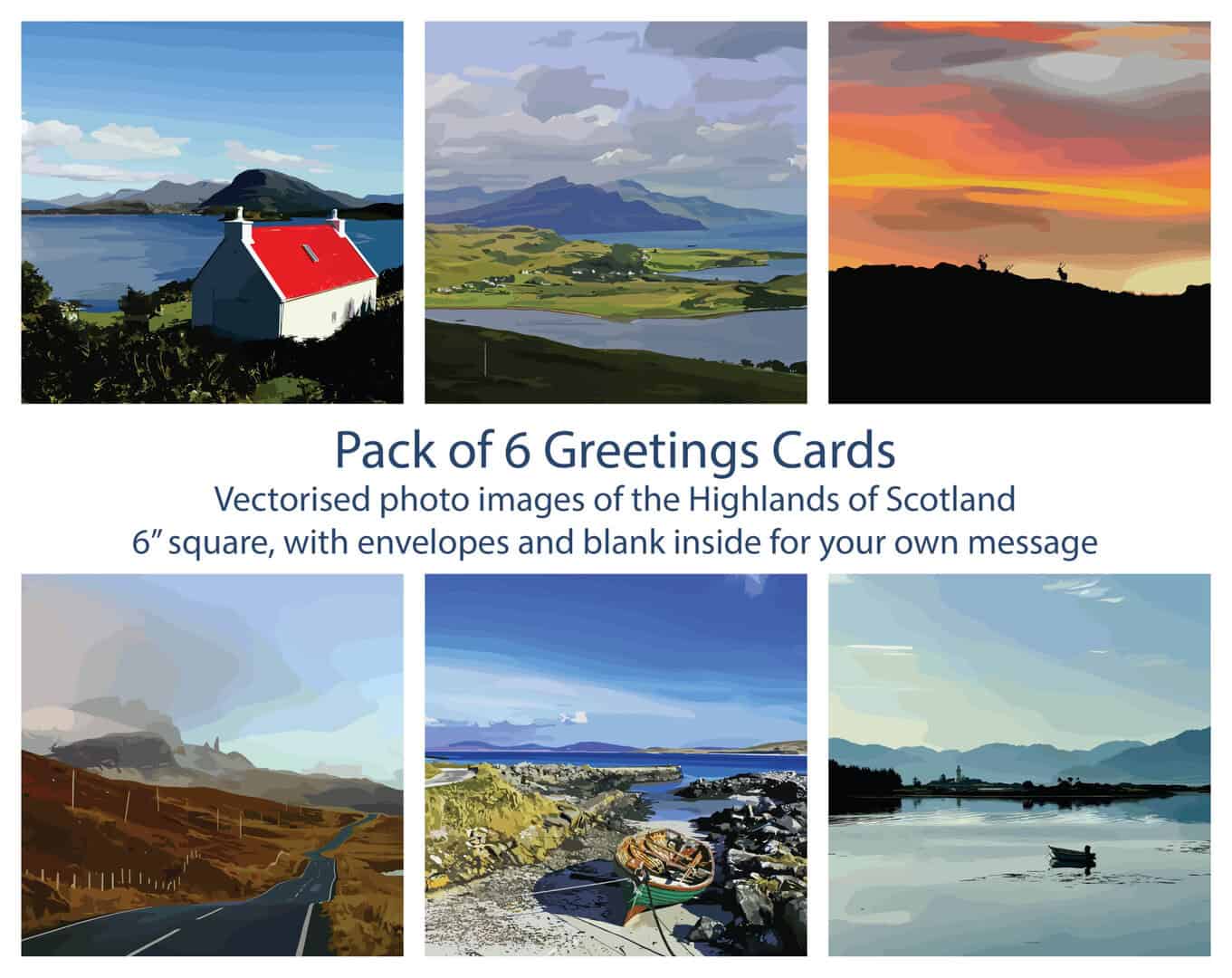 Pack of 6 Vectorised Photo Greetings Cards Skye & the Highlands - Image 1