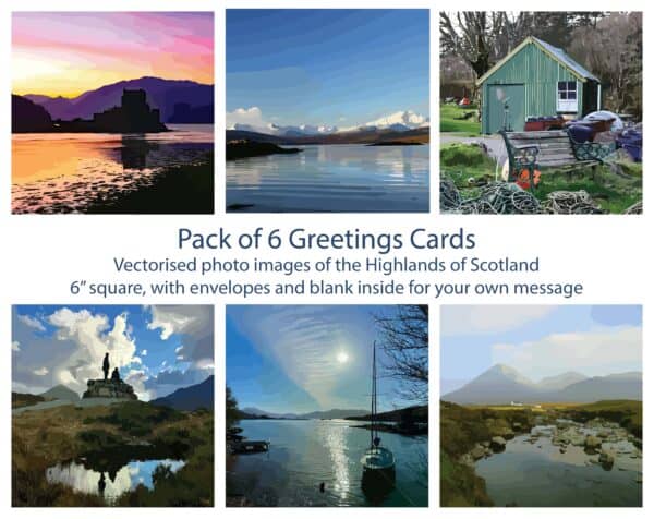 Pack of 6 Vectorised Photo Greetings Cards Skye & the Highlands