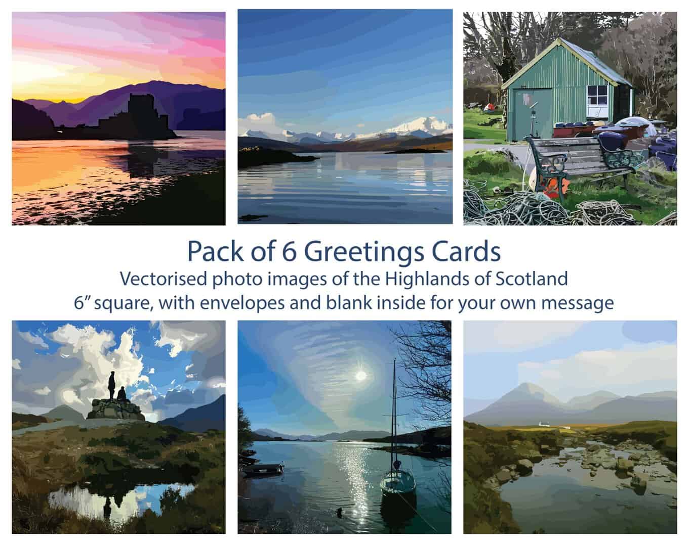 Pack of 6 Vectorised Photo Greetings Cards Skye & the Highlands - Image 1