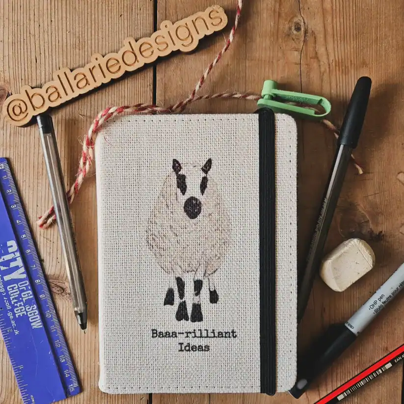 Baaa-rilliant ideas - A6 linen notepad - handmade by Ballarie Designs by J Grant