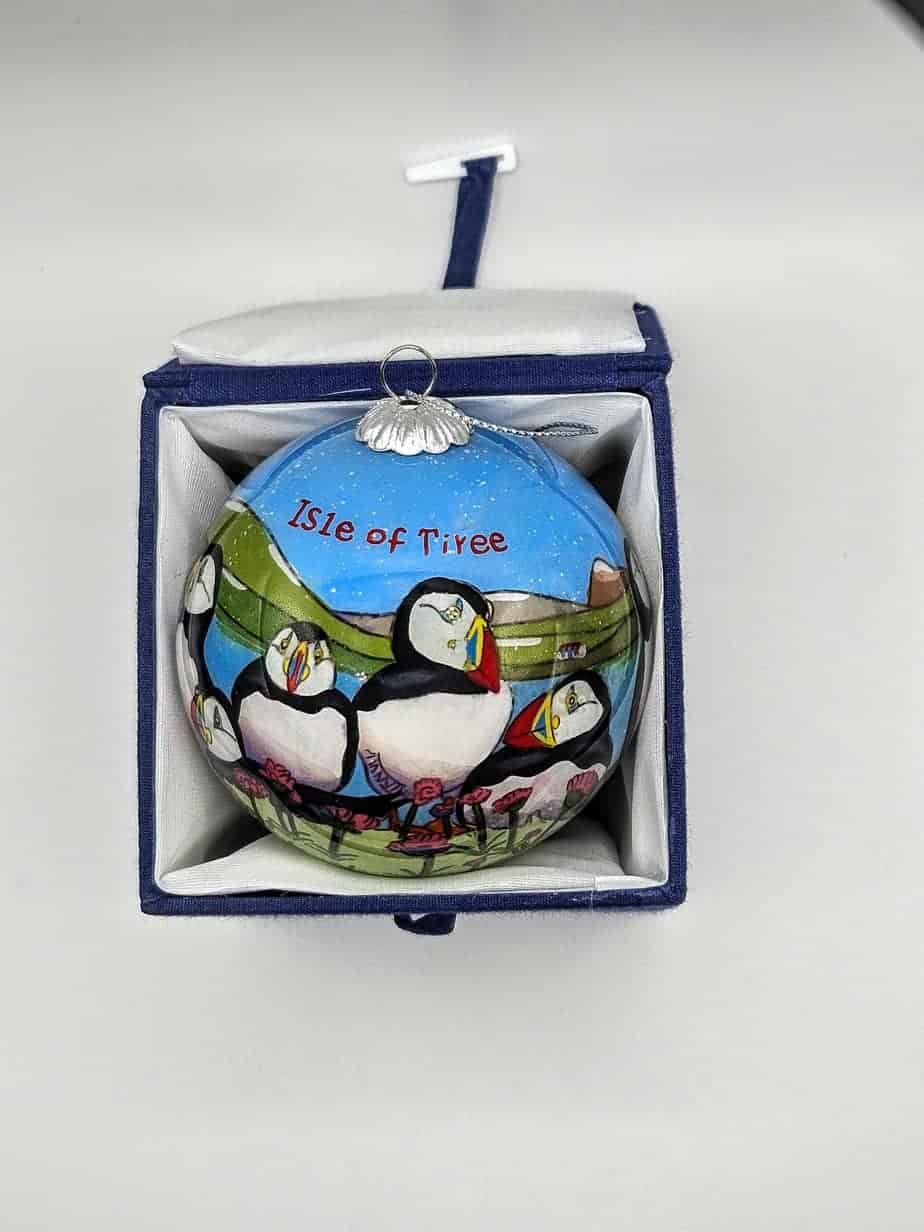 Tiree Puffin Glass Bauble by Emma Ball