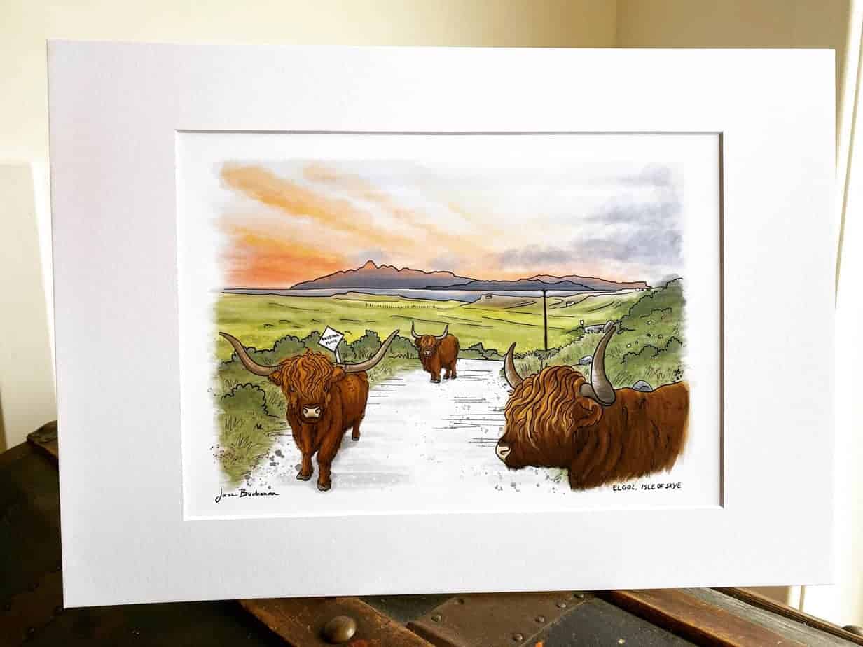 Print of Highland Cows in Elgol, Isle of Skye