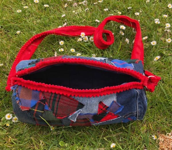 Tartan and Denim Patchwork Bag - handmade by Tiree Coos and Bags (view 4)