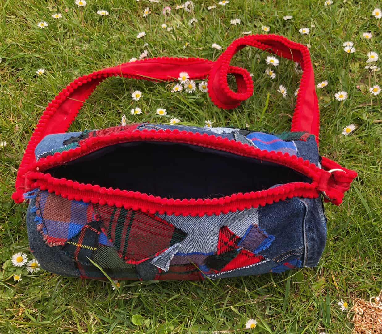 Tartan and Denim Patchwork Bag - handmade by Tiree Coos and Bags (view 4)