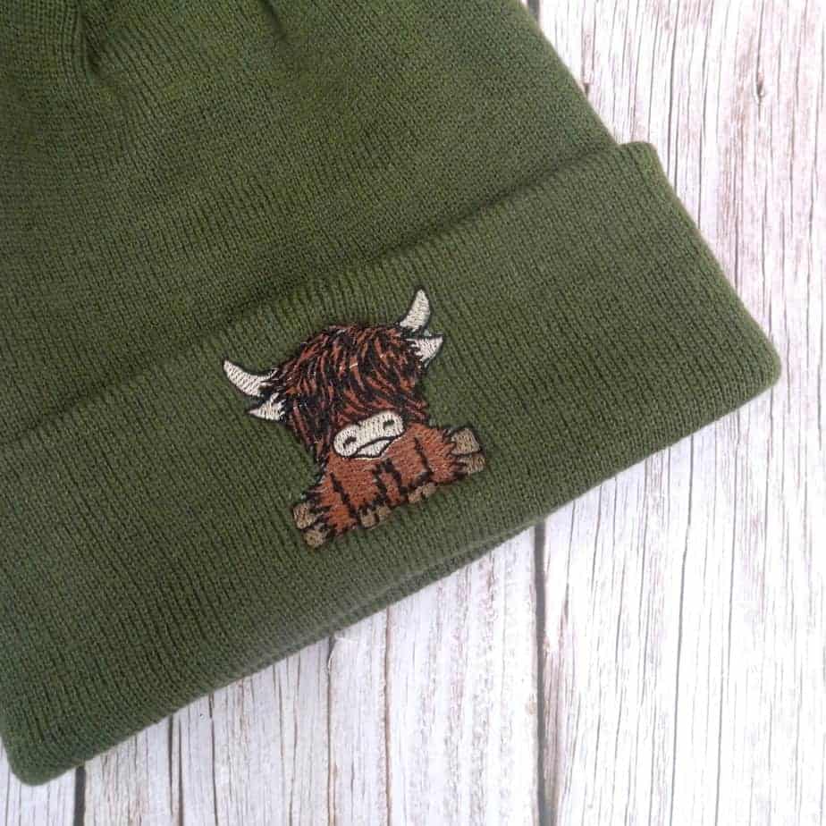 Cute Highland Cow Embroidered Beanie
