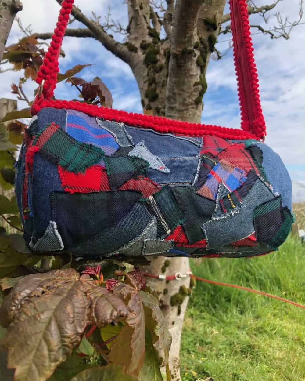 Tartan and Denim Patchwork Bag - handmade by Tiree Coos and Bags (view 9)