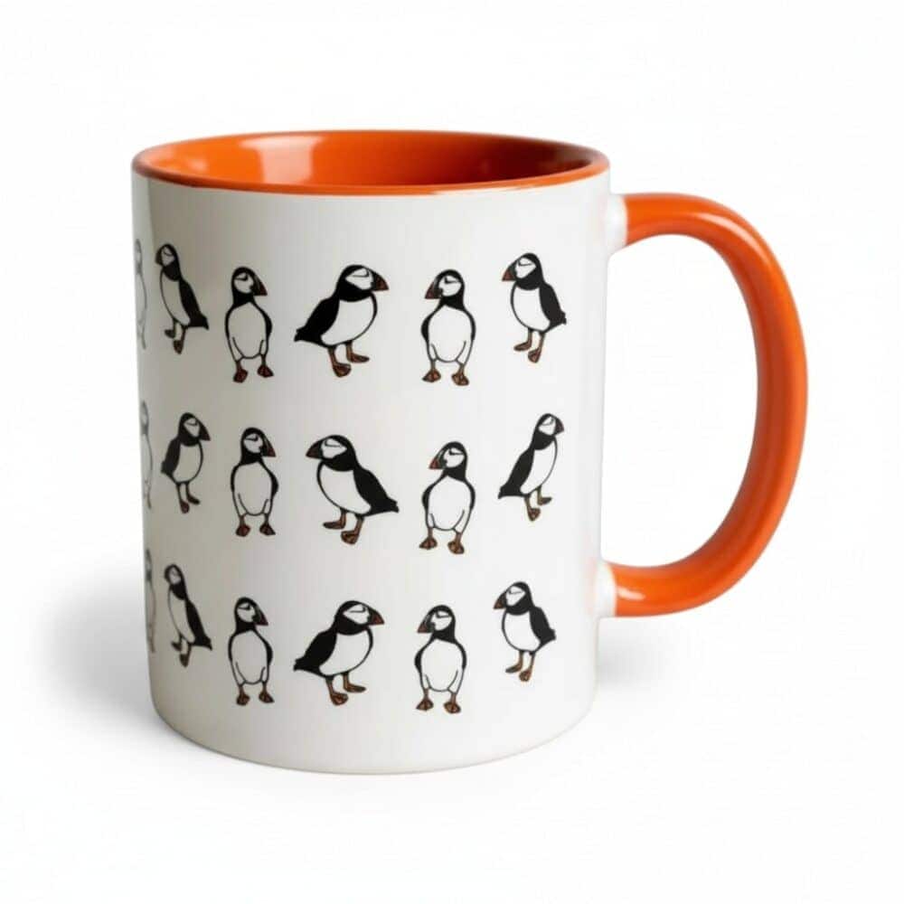 Orange and White Puffin Ceramic Mug