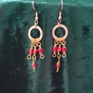 Copper Boho Swirly Red Beaded Drop ~ Earrings - Image 1