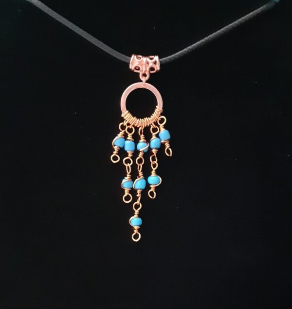 Copper Boho Swirly Blue Beaded Drop ~ Necklace