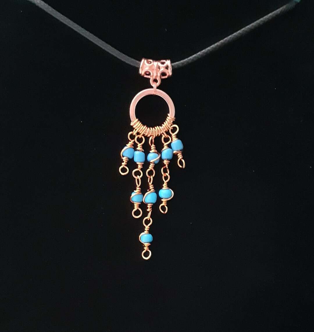 Copper Boho Swirly Blue Beaded Drop ~ Necklace - Image 4