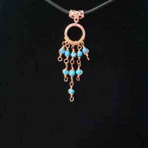 Copper Boho Swirly Blue Beaded Drop ~ Necklace - Image 2