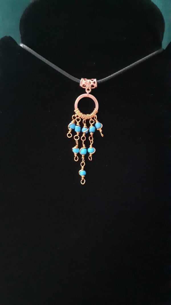 Copper Boho Swirly Blue Beaded Drop ~ Necklace