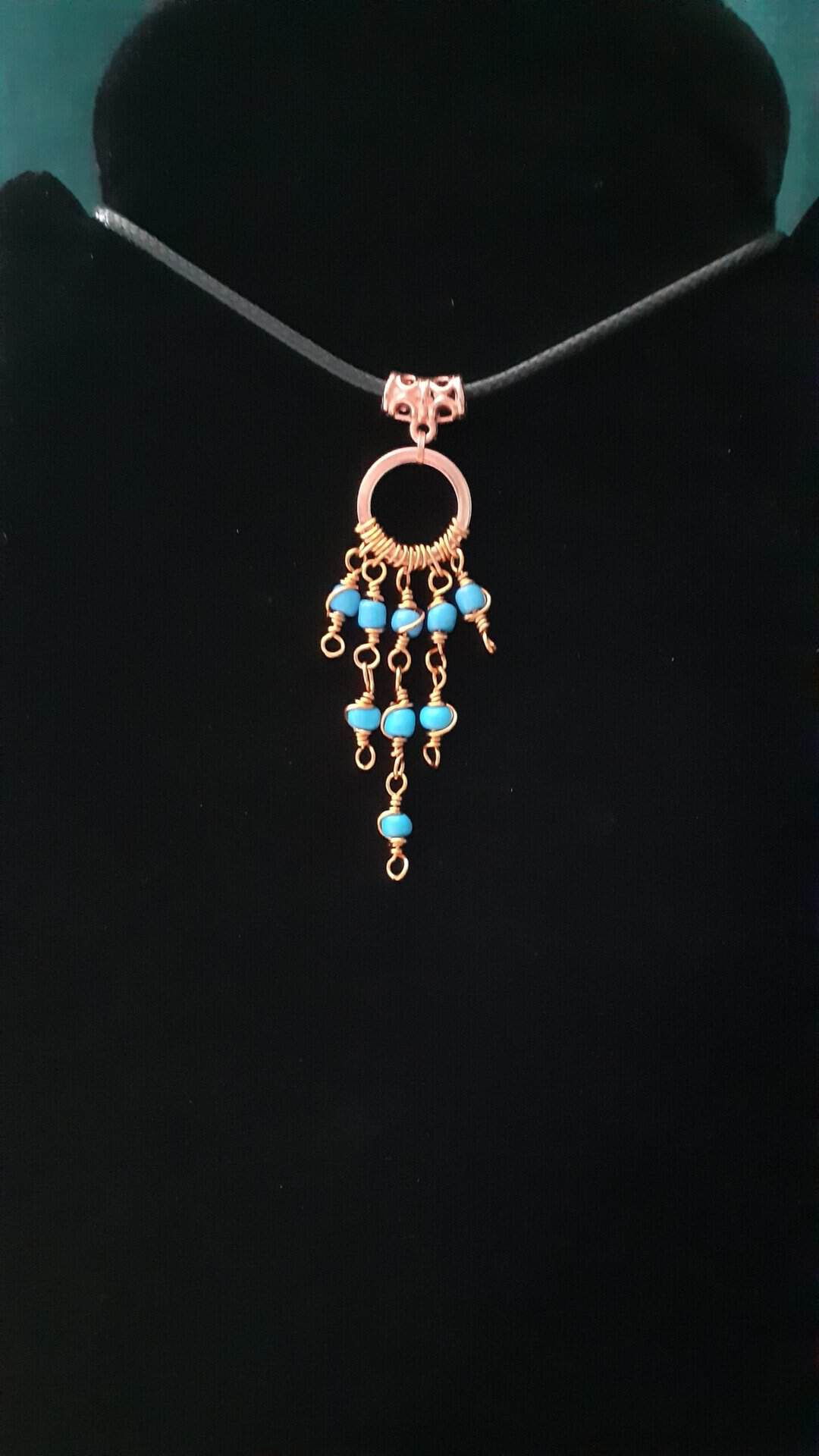 Copper Boho Swirly Blue Beaded Drop ~ Necklace - Image 2