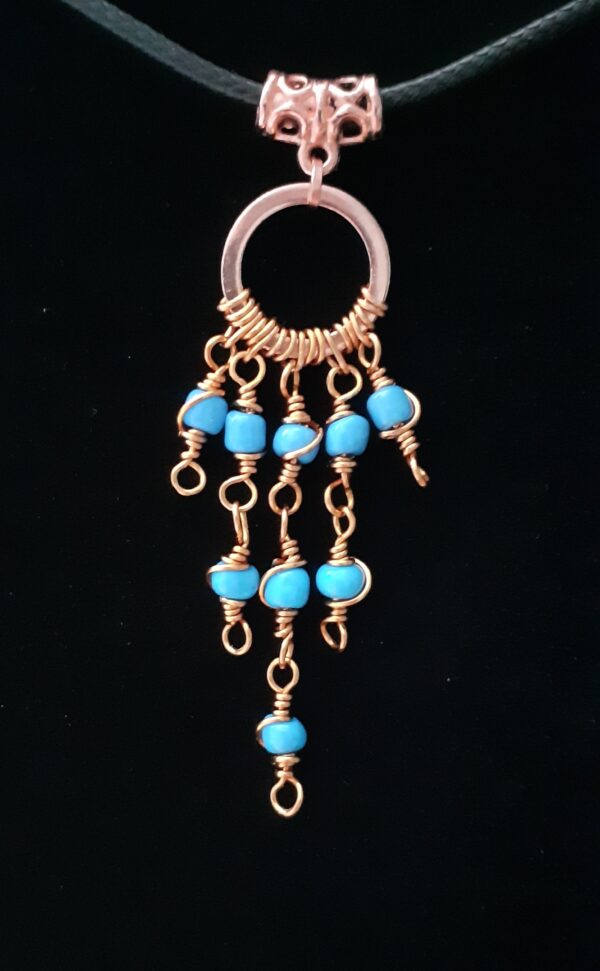 Copper Boho Swirly Blue Beaded Drop ~ Necklace