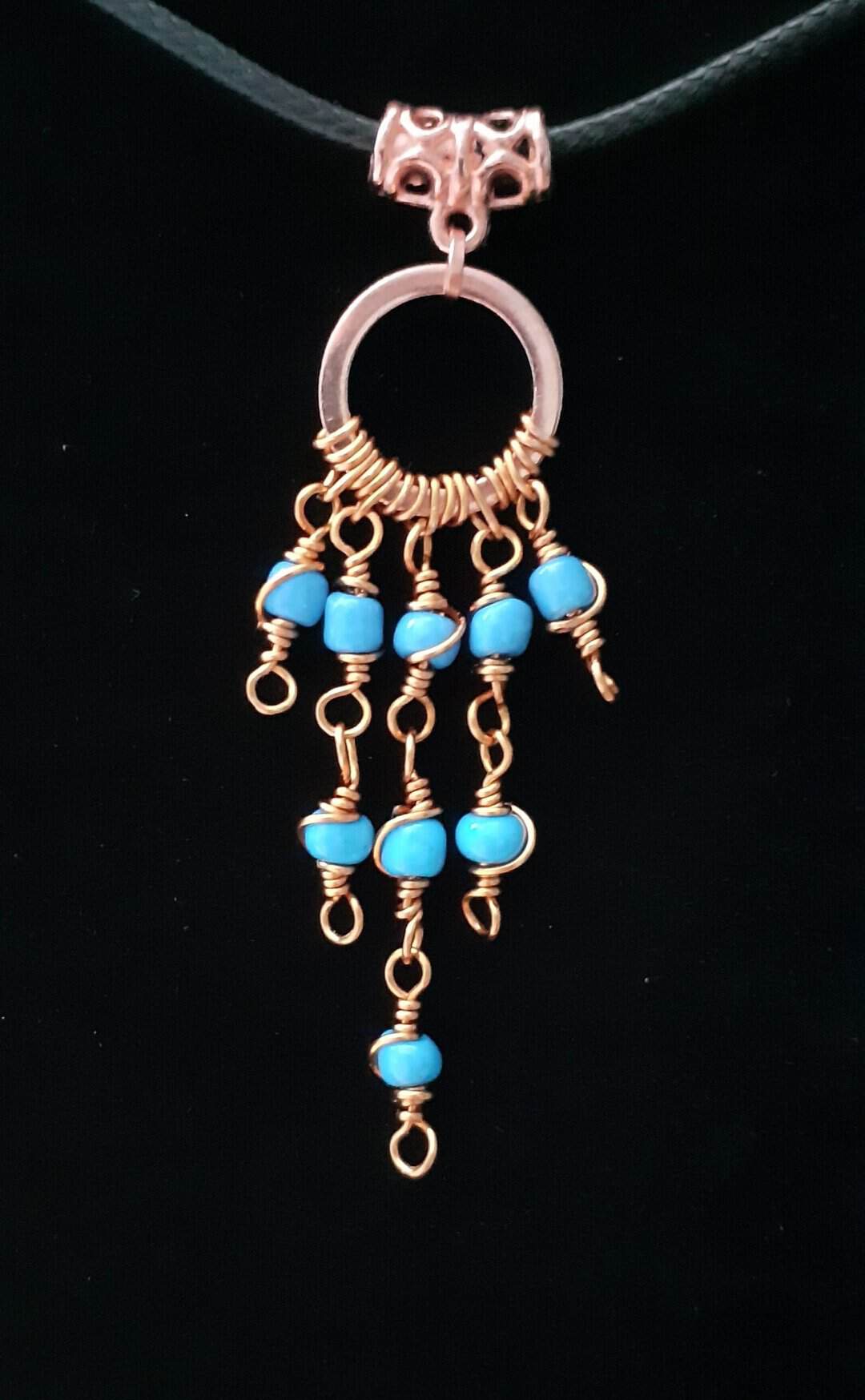 Copper Boho Swirly Blue Beaded Drop ~ Necklace - Image 5