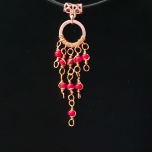 Copper Boho Swirly Red Beaded Drop ~ Necklace - Image 1