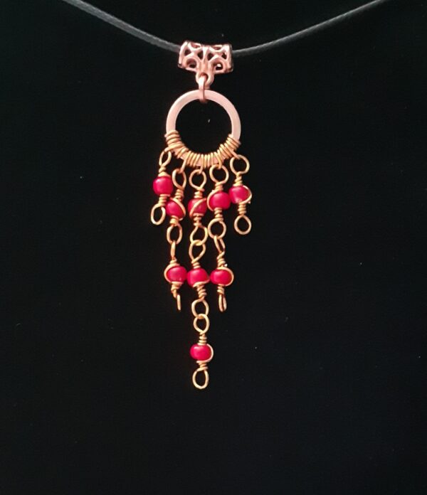 Copper Boho Swirly Red Beaded Drop ~ Necklace