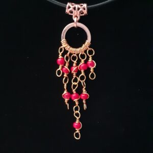 Copper Boho Swirly Red Beaded Drop ~ Necklace - Image 2