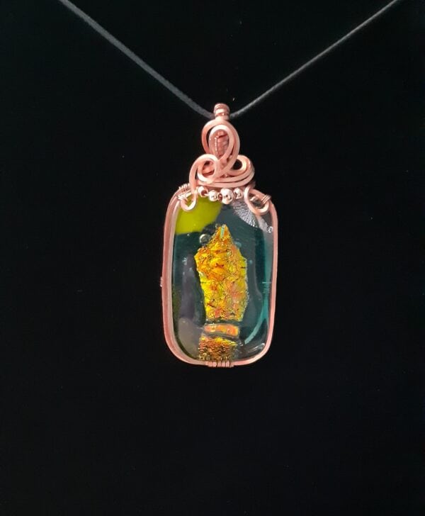 Handmade Standing Stone Glass and Copper Wire Wrapped ~ Necklace