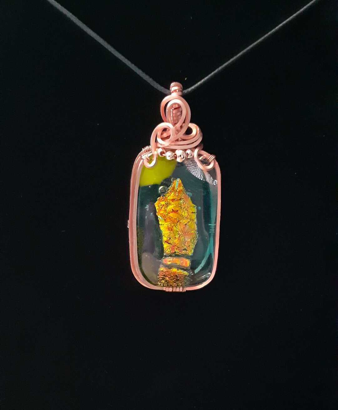 Handmade Standing Stone Glass and Copper Wire Wrapped ~ Necklace - Image 1