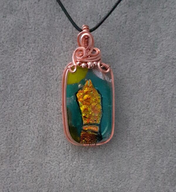 Handmade Standing Stone Glass and Copper Wire Wrapped ~ Necklace