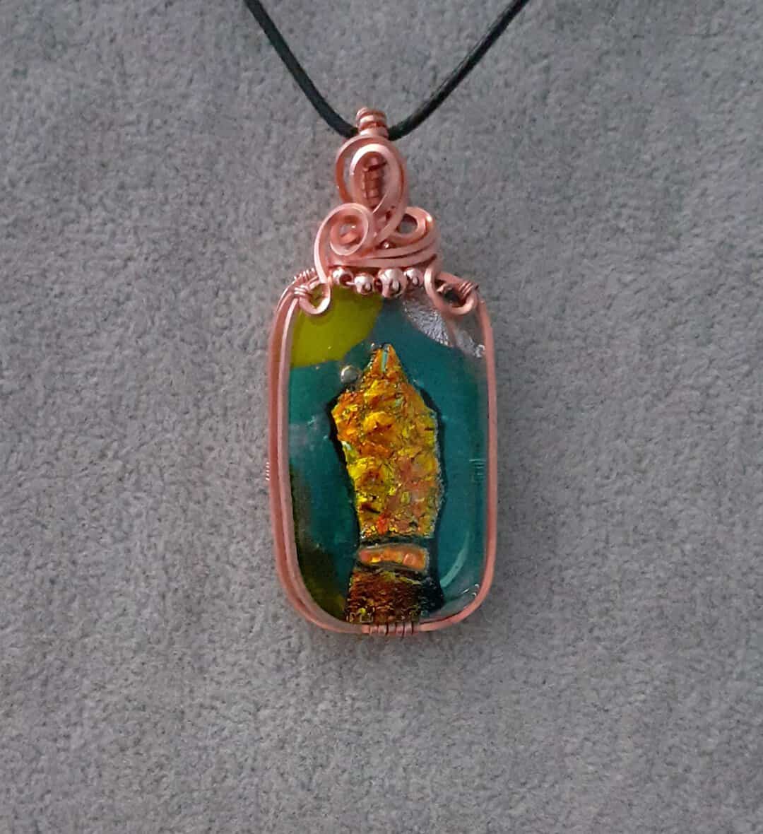 Handmade Standing Stone Glass and Copper Wire Wrapped ~ Necklace - Image 2