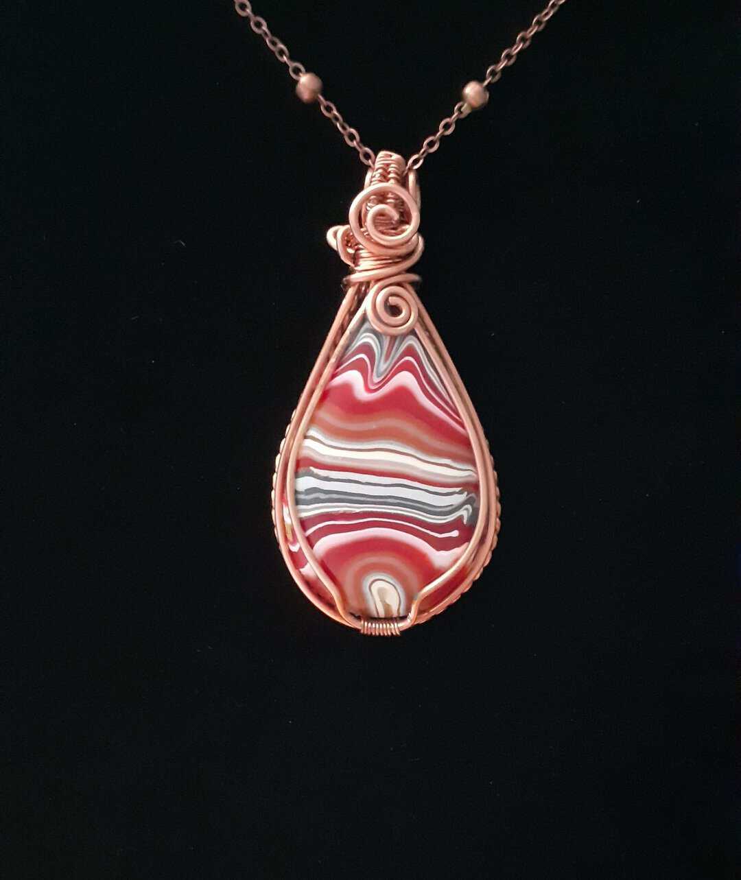 Handmade Red Agate and Copper Wire Wrapped Necklace - Image 1