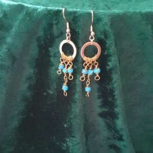 Copper Boho Swirly Blue Beaded Drop ~ Earrings - Image 2