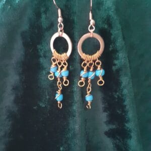 Copper Boho Swirly Blue Beaded Drop ~ Earrings - Image 3