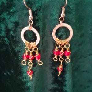 Copper Boho Swirly Red Beaded Drop ~ Earrings - Image 2