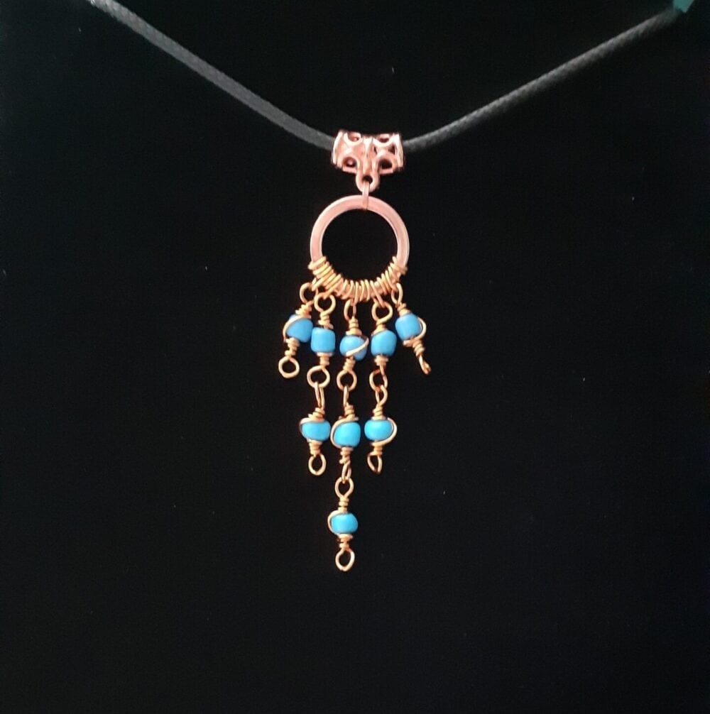 Copper Boho Swirly Blue Beaded Drop ~ Necklace - Image 3