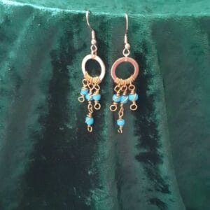 Copper Boho Swirly Blue Beaded Drop ~ Earrings - Image 1