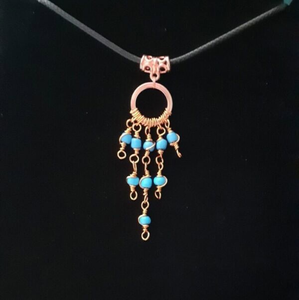 Copper Boho Swirly Blue Beaded Drop ~ Necklace