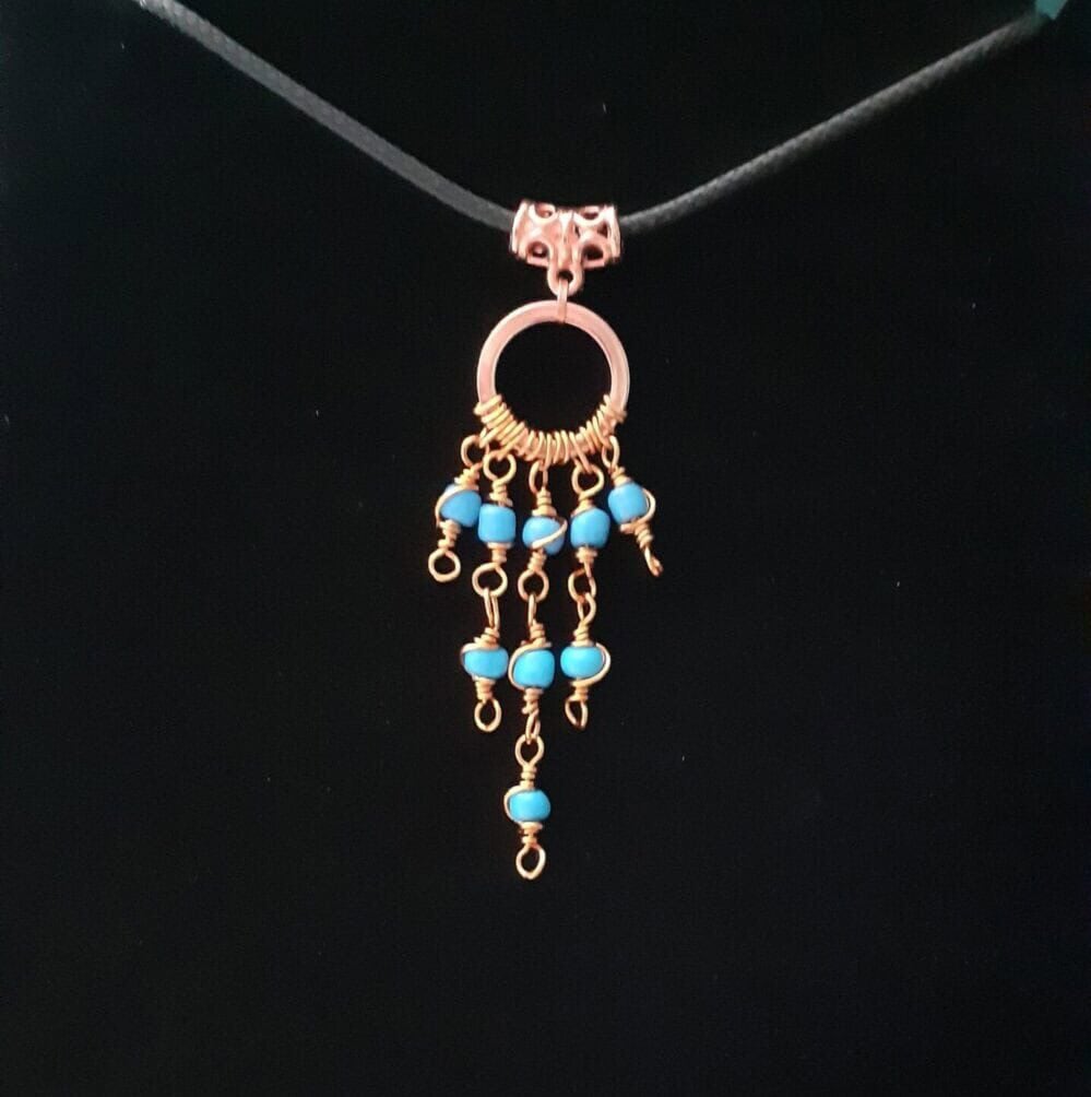 Copper Boho Swirly Blue Beaded Drop ~ Necklace - Image 1