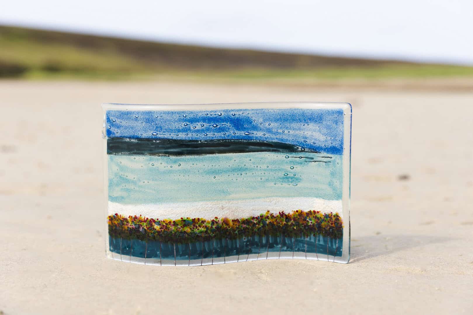 Orkney fused glass large wave hand made by Flow Glass Orkney Islands Scotland