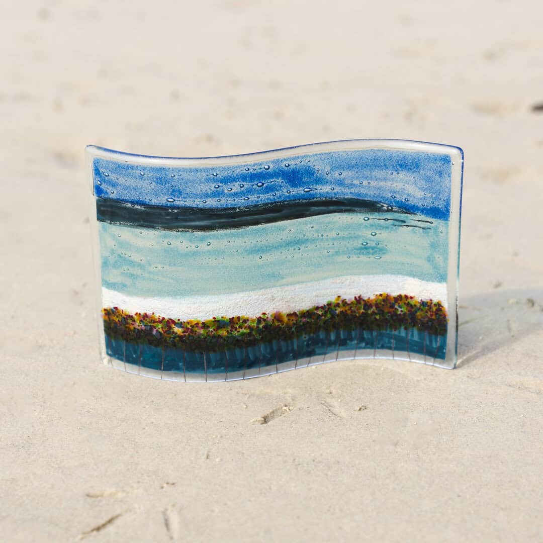 Orkney fused glass large wave hand made by Flow Glass Orkney Islands Scotland