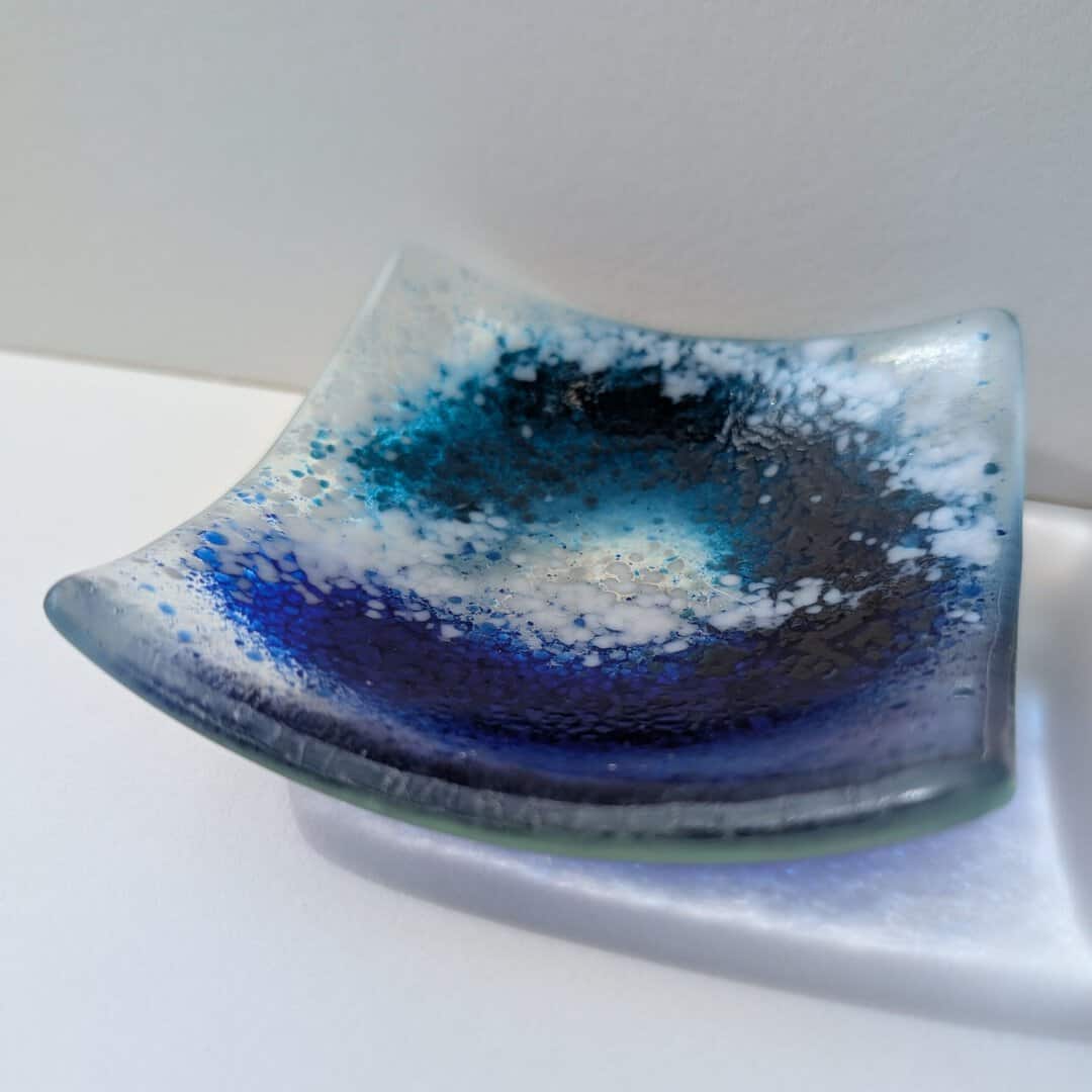 Wave fused glass small dish hand made by Flow Glass Orkney Islands Scotland